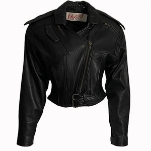 Motorcycle Jacket Black Leather with Zippers by LA ROXX Vintage Boutique Rare